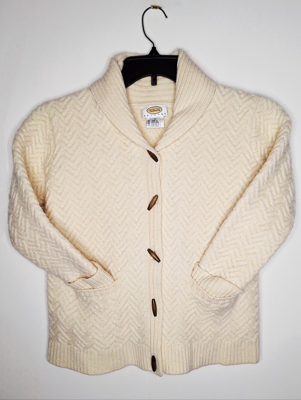 Talborts "Toggled In Talborts"Preppy,Cabin Core,100% Wool,Chunky Knit Cadigan.